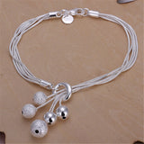 925 Silver Snake Chain Beads Pendant Bracelet For Woman