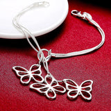 925 Silver Snake Chain 3 Butterfly Bracelet Wedding Jewelry