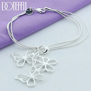 925 Silver Snake Chain Three Butterfly Bracelet Women Charm Wedding Jewelry