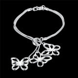 925 Silver Snake Chain Three Butterfly Bracelet Women Charm Wedding Jewelry