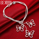 925 Silver Snake Chain Three Butterfly Bracelet Women Charm Wedding Jewelry