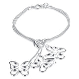 925 Silver Snake Chain Butterfly Pendant Bracelet Women Charm Jewelry