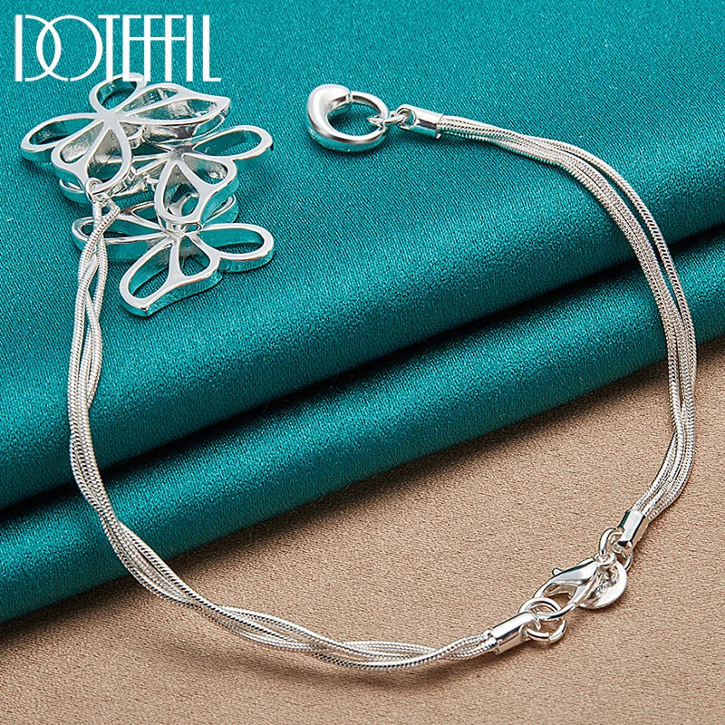925 Silver Snake Chain Butterfly Pendant Bracelet Women Charm Jewelry