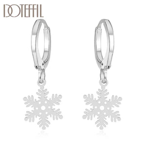 925 Silver Snowflake Pendant Earring Set Wedding Christmas Jewelry