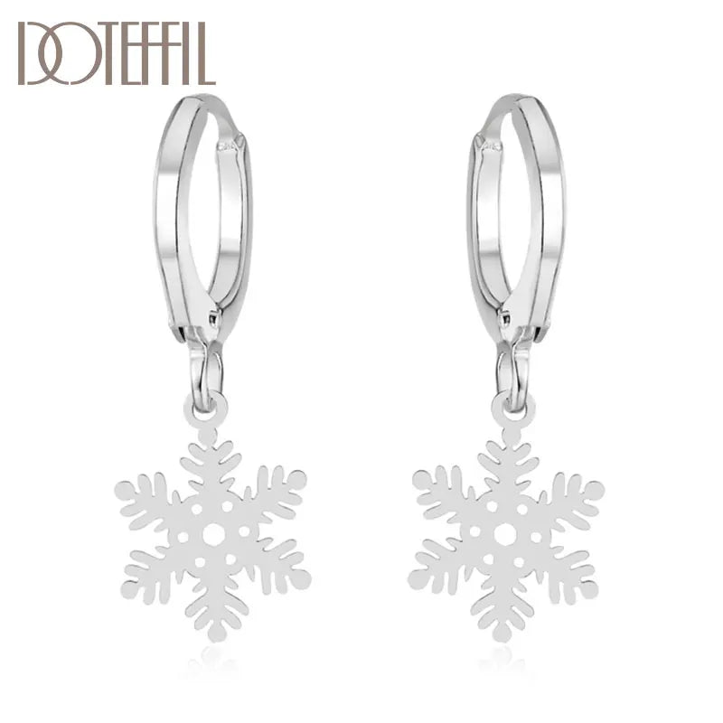 925 Silver Snowflake Pendant Earring Set Wedding Christmas Jewelry