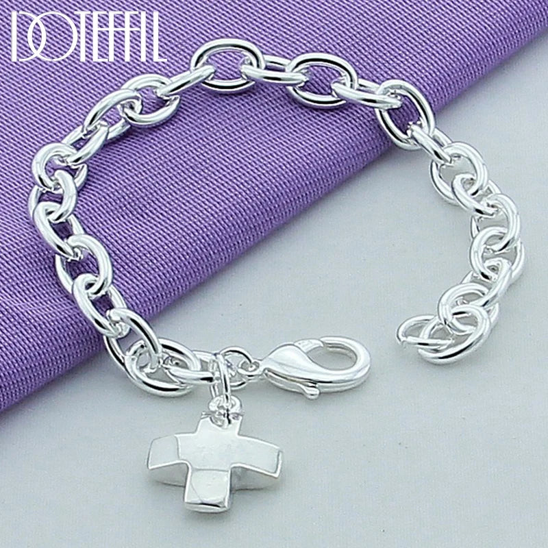 925 Sterling Silver Cross Pendant Bracelet For Women