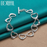 925 Sterling Silver Full Heart Chain Bracelet Wedding Engagement Charm Jewelry