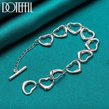 925 Sterling Silver Full Heart Chain Bracelet Wedding Engagement Charm Jewelry