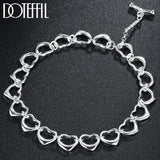925 Sterling Silver Full Heart Chain Bracelet Wedding Engagement Charm Jewelry