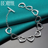 925 Sterling Silver Full Heart Chain Bracelet Wedding Engagement Charm Jewelry