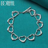 925 Sterling Silver Full Heart Chain Bracelet Wedding Engagement Charm Jewelry