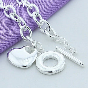 925 Silver Heart Pendant Bracelet OT Buckle For Woman