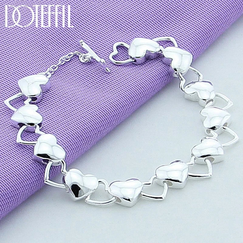 925 Silver Hollow Heart Bracelet Woman Wedding Charm Jewelry