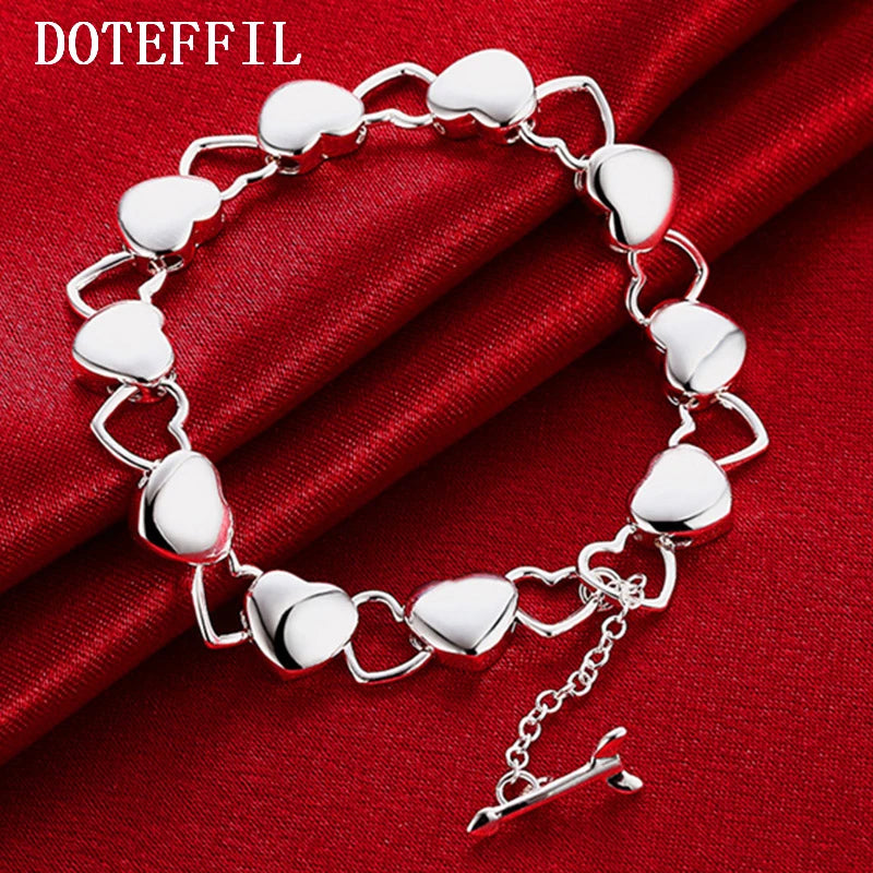 925 Sterling Silver Hollow Heart Chain Bracelet Wedding Engagement Jewelry