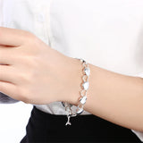 925 Sterling Silver Hollow Heart Chain Bracelet Wedding Engagement Jewelry
