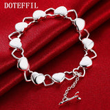 925 Sterling Silver Hollow Heart Chain Bracelet Wedding Engagement Jewelry