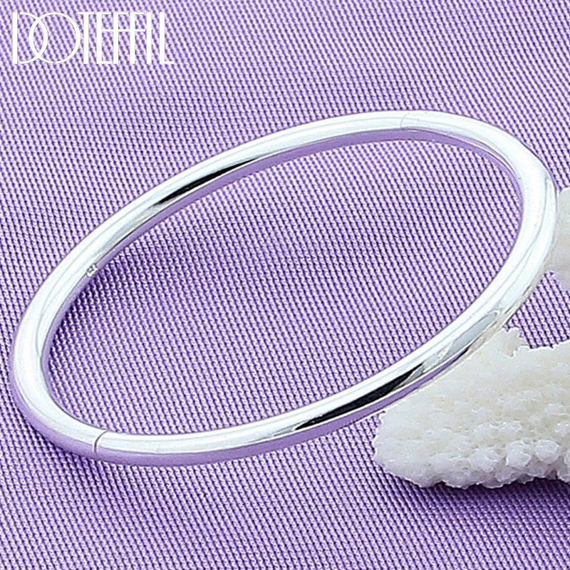 925 Sterling Silver Smooth Opening Bangles Bracelet for Woman