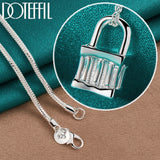 925 Silver Square Lock Pendant Necklace 18-30 inch Chain For Women Men