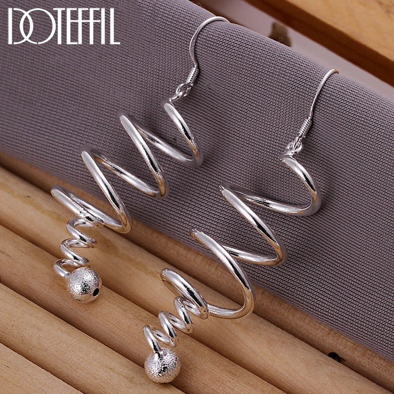 925 Silver Frosted Bead Drop Earrings Wedding Gift