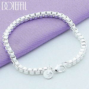 925 Silver 3mm Box Chain Bracelet Women Wedding Engagement
