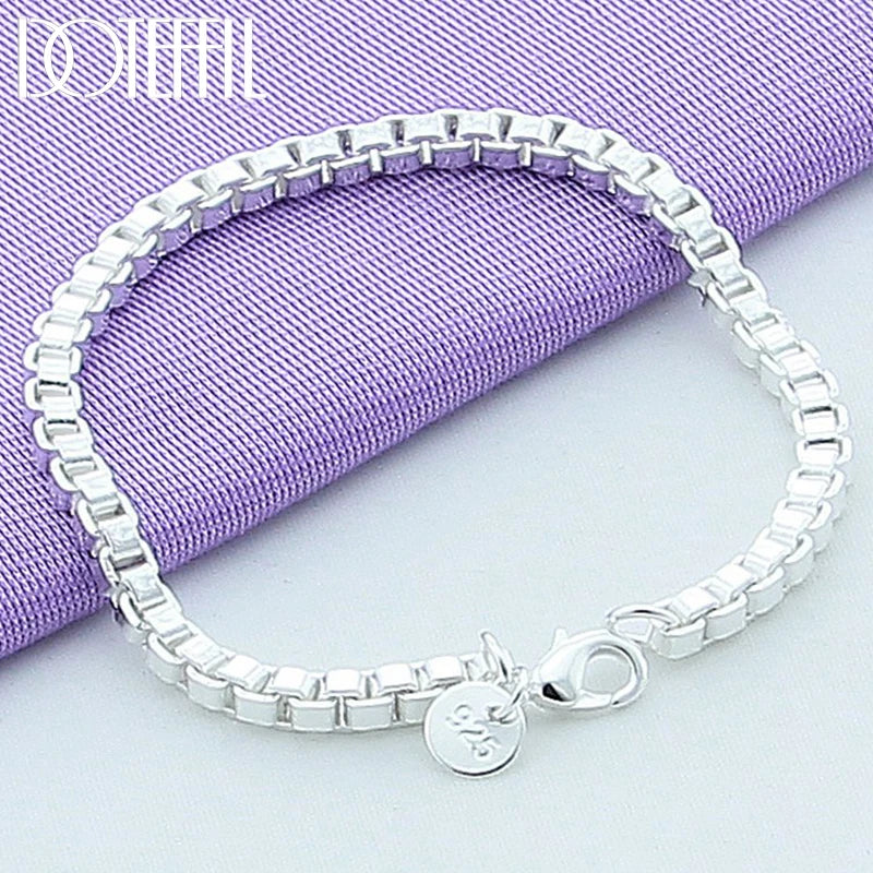 925 Silver 3mm Box Chain Bracelet Women Wedding Engagement