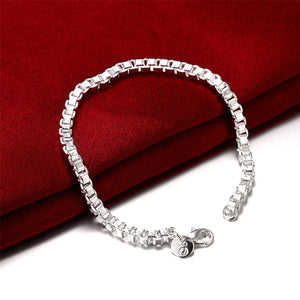 925 Silver 3mm Box Chain Bracelet Women Wedding Engagement