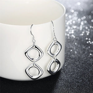 925 Sterling Silver Square/Circle Drop Earrings Wedding Party Charm Jewelry