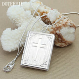925 Silver Square Cross Photo Frame Pendant Necklace for Women