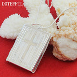 925 Silver Square Cross Photo Frame Pendant Necklace for Women