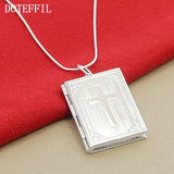 925 Silver Square Cross Photo Frame Pendant Necklace for Women