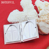 925 Silver Square Cross Photo Frame Pendant Necklace for Women