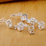 925 Silver Square CZ Drop Earrings Wedding Jewelry
