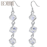 925 Silver Square CZ Drop Earrings Wedding Jewelry