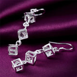 925 Silver Square CZ Drop Earrings Wedding Jewelry