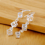 925 Silver Square CZ Drop Earrings Wedding Jewelry