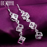 925 Silver Square CZ Drop Earrings Wedding Jewelry