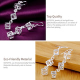 925 Silver Square CZ Drop Earrings Wedding Jewelry