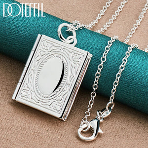 925 Silver Square Photo Frame Necklace Snake Chain Wedding Charm Jewelry