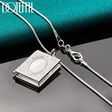 925 Silver Square Photo Frame Necklace Snake Chain Wedding Charm Jewelry