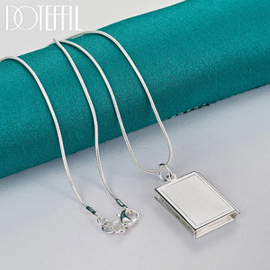 925 Silver Square Photo Frame Necklace Snake Chain Wedding Charm Jewelry