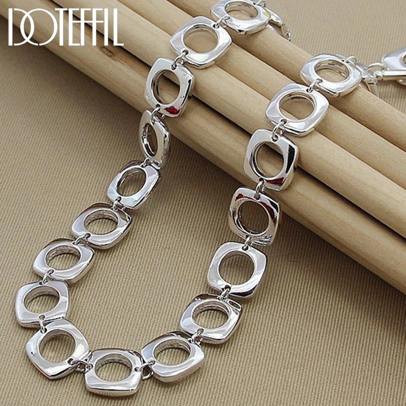 925 Silver Square Round Chain Necklace Wedding Engagement Jewelry