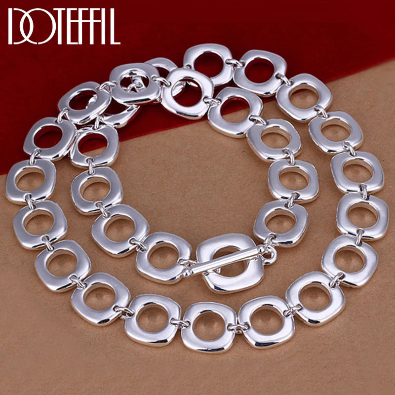 925 Silver Chain Necklace Square Round Charm Wedding Jewelry