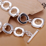 925 Silver Square Circle Chain Bracelet Wedding Jewelry