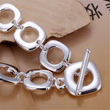 925 Silver Square Circle Chain Bracelet Wedding Jewelry