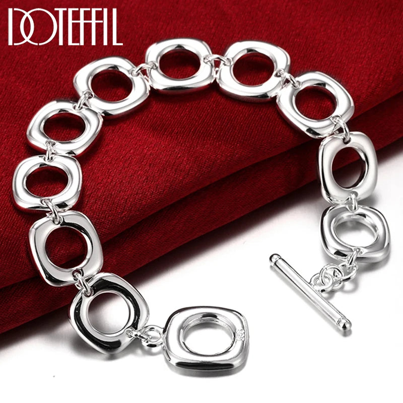925 Silver Square Circle Chain Bracelet Wedding Jewelry
