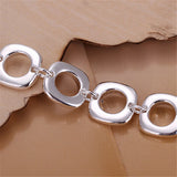 925 Silver Square Circle Chain Bracelet Wedding Jewelry