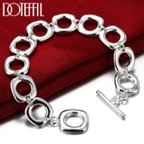 925 Silver Square Circle Chain Bracelet Wedding Jewelry