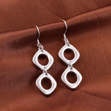 925 Silver Square Round Necklace Ring Earring Set Wedding Charm Jewelry