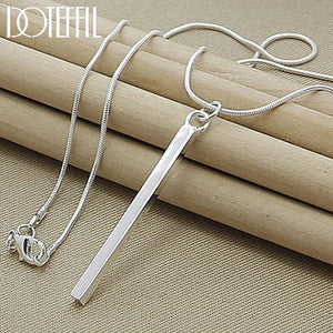 925 Silver Square/Round Pillar Pendant Necklace Snake Chain