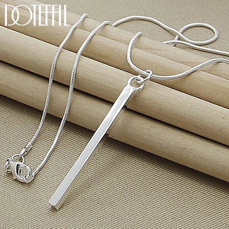 925 Silver Square/Round Pillar Pendant Necklace Snake Chain